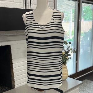 Ann Taylor Navy and White Striped Sleeveless Blouse